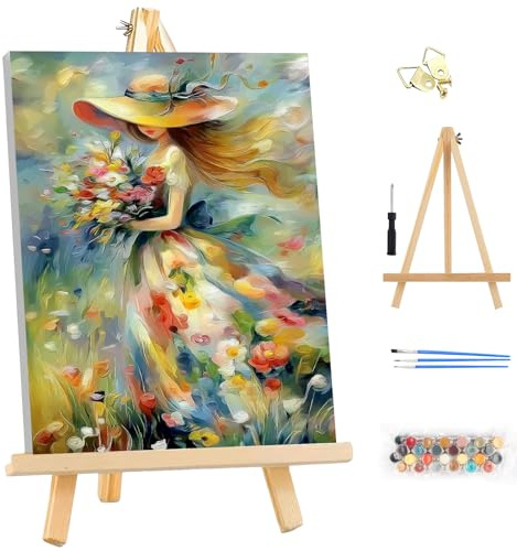 MEIYUDA Malen Nach Zahlen Erwachsene mit Rahmen, Diy Set Erwachsene Frau Blumen Bastelset, 3 Pinsels Und Acrylfarbe Diy Handgemalt öLgemäLde Kit Als Geschenk und Home Haus Deko 25x35cm