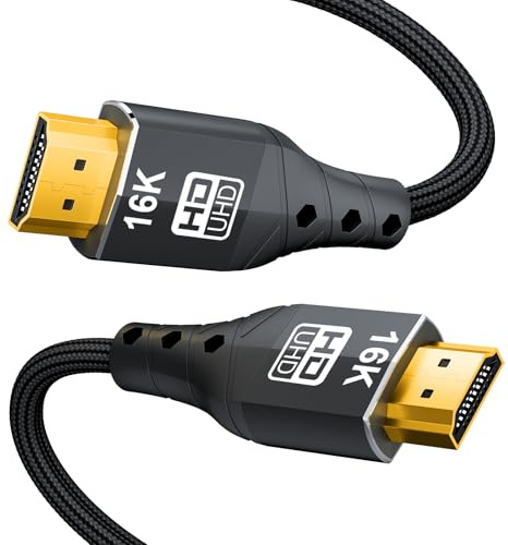 ZIKNYDO HDMI 2.2 Kabel 2m, (96Gbps, 16K/10K/8K/4K, Dynamic HDR, HDR10+, Dolby Vision, Dolby Atmos, DTS:X, HDCP 2.2&2.3, Vävd), kompatibel med HDMI 2.1/2.0 Kabel, PS5, Xbox Series X|S, HDTV, Switch