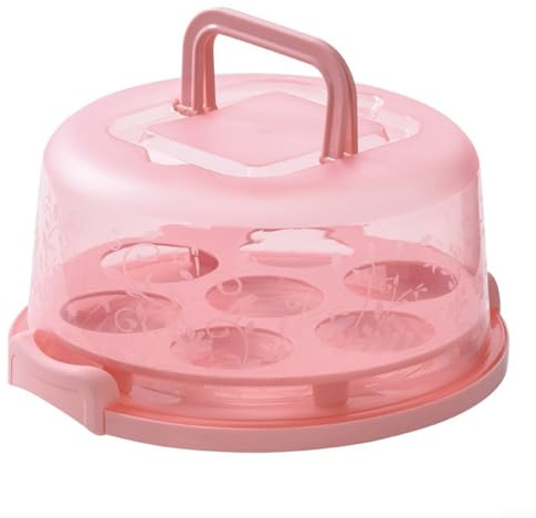 Porte-gâteau rond avec couvercle et poignées pliables, conçu pour le transport et le stockage de gâteaux de 20,3 cm, cupcakes, muffins et plateaux à apéritif (rose)