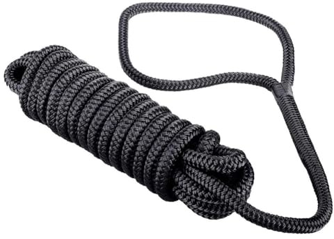 Opatiny Doppio per cavi di ancoraggio per barche in nylon intrecciato e corda di ormeggio, 58 pollici x 6 metri, resistenza alla trazione 2.721,6 kg, per Fender Line e ancoraggio sartiame per nero