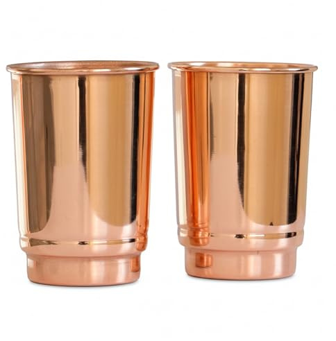 COPPAYA Set of 2 Pure Copper Tumblers (350ml / 12oz) – Professional Smooth Plain Finish – Handcrafted Copper Drinking Glasses for Ayurvedic Wellness – Authentic Indian Copper Cups for Water & Cocktail