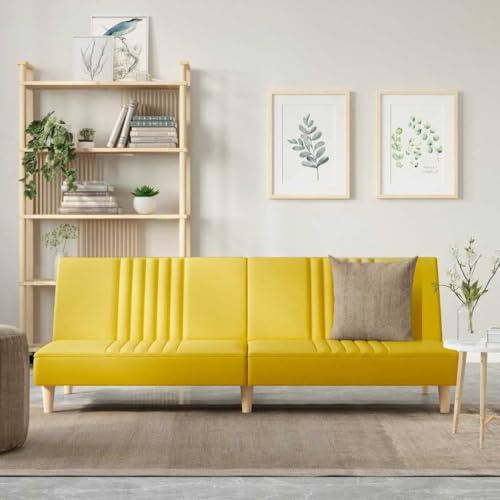 Ordellia Light Yellow Fabric Sofa Bed, Adjustable Backrest, Comfortable Guest Couch for Living Room, Sturdy Plywood Frame, Versatile Furniture
