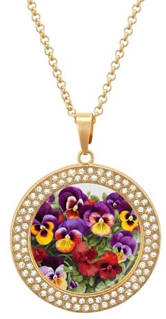 FekiLoot Pansy Perfection Necklace Round Coin Pendant Necklace Fashion Charm Jewelry Necklace Elegant Circle Diamond Necklace for Women Jewelry Gift