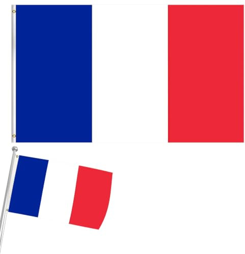 Grand drapeaux français de 1,5 x 0,9 m avec motif double face, drapeau de la France avec œillets en laiton pour la coupe du monde de football 2026, décoration de fête de la Bastille, événements
