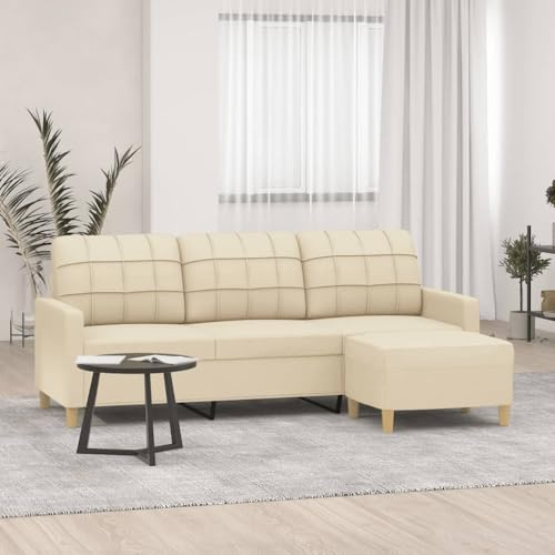 nestroco 3-Sitzer-Sofa mit Hocker Creme 180 cm Stoff, langlebiges Polyester, modernes Design, ideal für Wohnzimmer, Entspannen, Lesen, Fernsehen, Robustes Gestell für Komfort und Stil