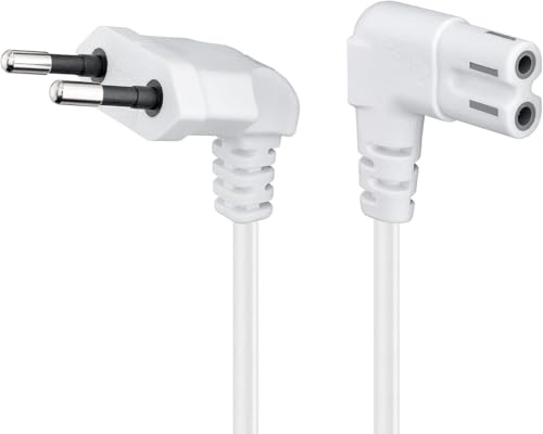 Goobay 97349 Câble d'alimentation prise EU type C coudé vers prise double Femelle type C7 coudé; 1,5 m; blanc
