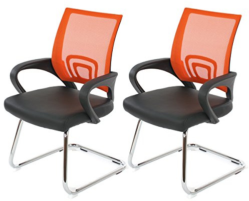 Mendler 2er-Set Konferenzstuhl Ancona - orange | Besucherstuhl, Kunstleder, MVG-Zertifiziert