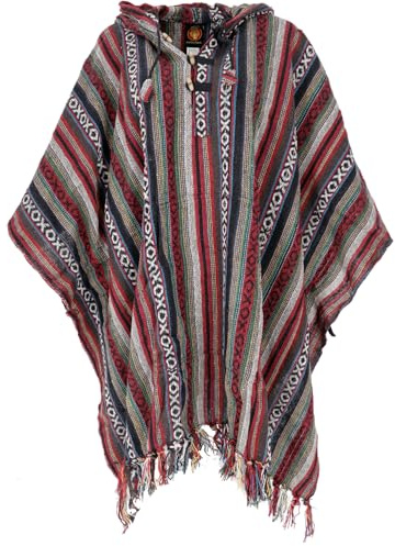 GURU SHOP Poncho Hippie Chic, Etno Poncho, Andenponcho, män/kvinnor, Röd / svart, one size