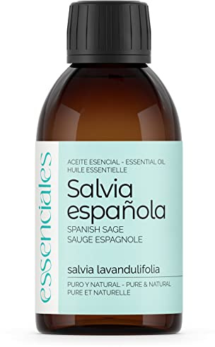 ESSENCIALES Aceite Esencial de Salvia española 200 ml – 100% Puro y Natural – Aroma Herbal Intenso – Ideal para Difusor y Aromaterapia