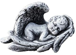 stoneandstyle Steinfigur Kleiner Baby Engel im Flügel Grabschmuck frostfest wetterfest