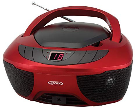 Jensen CD-475R Portable Sport Stereo Boombox CD Player with AM/FM Radio and Aux Line-in & Headphone Jack (Red)