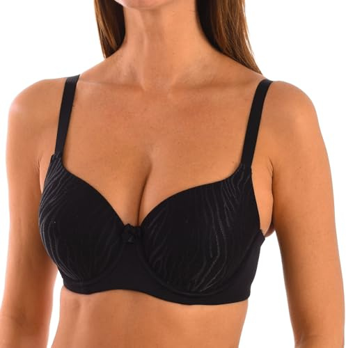 Selene, Reggiseno Contenitivo Donna con Ferretto Anti-Fastidio e Fascia Elasticizzata, Coppe Preformate in Tulle, Collezione Norma, Colore Nero, Taglia 7D