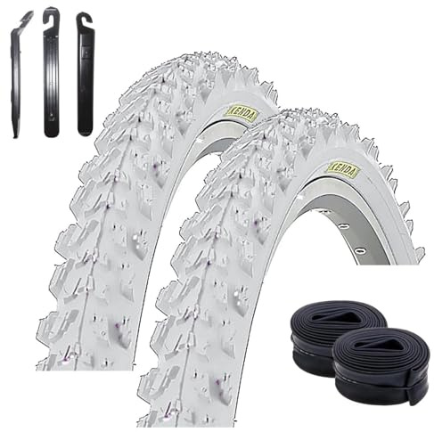 2 x Kenda K-829 26 MTB Fahrradreifen in Weiß 50-559 (26 x 1.95) + 2 passende Schläuche AV inkl. maxxi4you Reifenheber