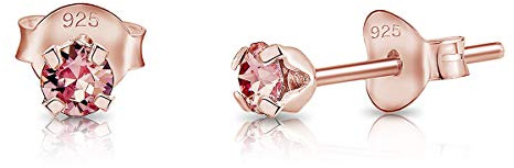 Punto Luce Orecchini Oro Rosa - Orecchino Lobo Donna Argento 925 Placcato Oro 18K con Brillantini Colorati - Orecchini Rosa Anallergici - Orecchino Bambina
