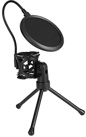 Tischmikrofonarm mit Spinne und Popschutz | Studio Mikrofonständer mit verstellbarem Winkel für Podcasting Aufnahme Rundfunk langlebiges Metall und ABS