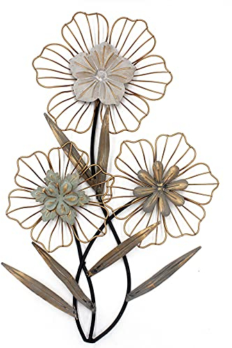 Funly mee Vintage 37 x 60 cm Metall-Blumen-Wanddekoration, Metall-Blume, Wandkunst für Wohnzimmer, Outdoor, Garten