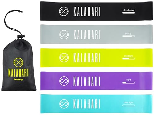 KALAHARI Resistance Bands SET of 5 with exercise Ebook and Bag - Elastic Bands Fitness with 5 resistance levels for Strength Training, Gym, Yoga, Sport, Home, Stretching, Pilates – Loop Exercise Band