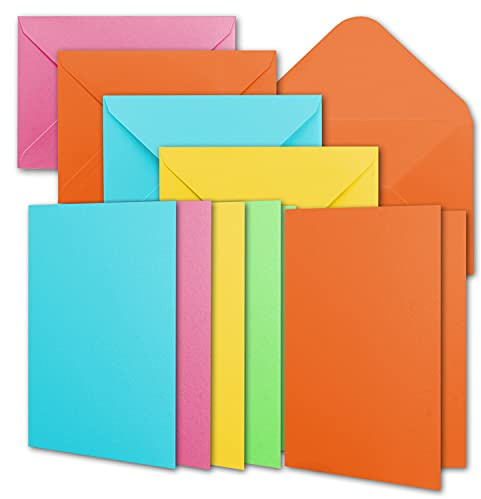 50 set di biglietti con buste – Biglietti vuoti con confezione regalo – mix di colori – DIN A6 – Biglietti d'invito in 5 diversi colori – 10,5 x 14,8 cm