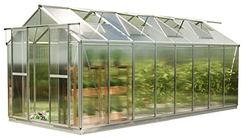 GFP Serre Saphir 8 Cadre Aluminium 259x513 cm Plaques Double paroi 8 mm avec Cadre de Fondation et ouvre-fenêtre Automatique