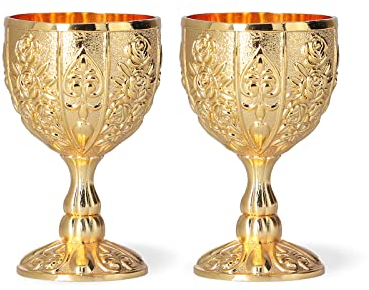 Hapivida Copa de cáliz vintage, Copas de Vino Doradas Copa en Relieve Adornos Retro para Bar en Casa, Fiesta, Boda, hogar Decoración Artesanal