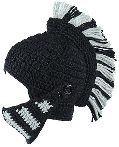 YEKEYI Perücke, Barbarmütze, Barbarmütze, Perücke, Beanie, Mütze, lustig, römisch, Cosplay, Ritter, Helm, Strickmütze, Bart Gesichtsmaske, Schwarz ohne Bart, 58