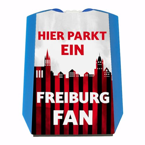 speecheese Hier parkt EIN Freiburg Fan Parkscheibe in Vereinsfarben mit Zwei Einkaufswagenchips als Geschenk für Fußballfans die ihren Verein über Alles lieben und überall verfolgen