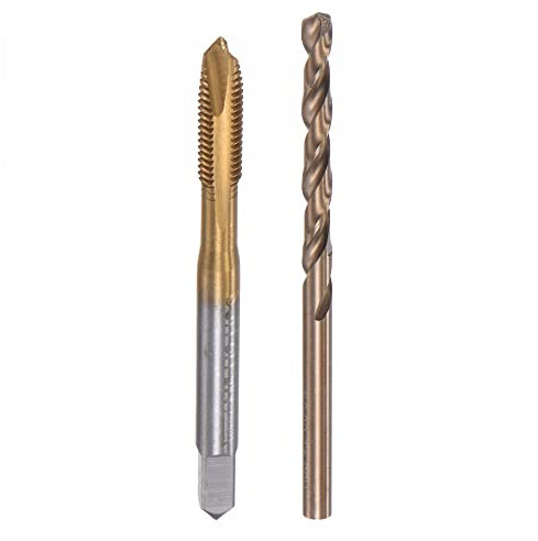 sourcing map M5 x 0.8 Spiral Point Thread Tap and 4.2mm Drill Bit Set, Metric Titanium Plated Cobalt High Speed Steel Machine Screw Thread Tap Threading Tool