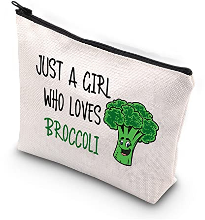 PLITI Broccoli Gift Just a Girl Who Loves Broccoli Cosmetic Bag for Women Girls Friend Family Coworker Broccoli Lover Gift (Girl Loves broccoliU)