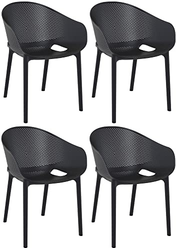 CLP Gartenstuhl 4er Set wetterfest, stapelbar, Bistrostuhl aus Kunststoff, Nicht verstellbare Armlehnen, modern, Gestell schwarz, Sky Pro, Farbe:schwarz