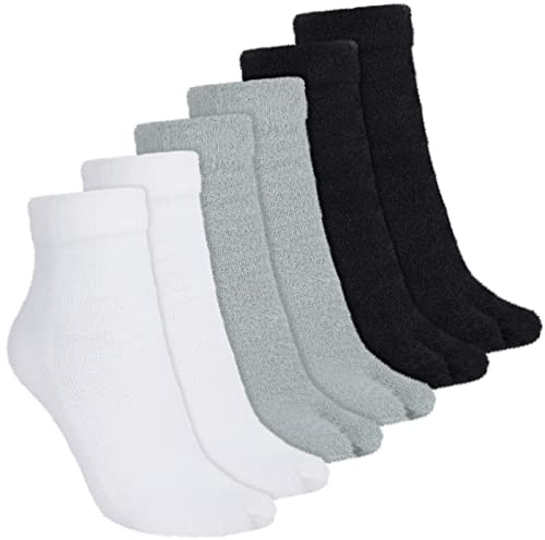 Bencailor 3 Paia Calzini Tabi Calze Giapponesi Invernali a Due Dita Separate per Infradito Donna Casual, Nero, Grigio, Bianco