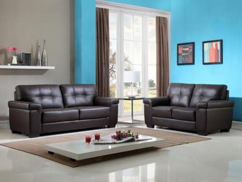Vente-unique-Couchgarnitur Leder 3+2 - Braun - Hazel