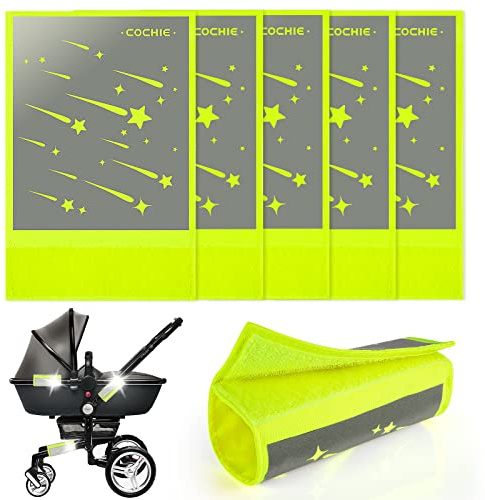 5 riflettori per carrozzina con chiusura in velcro, catarifrangenti universali di sicurezza per passeggini, biciclette, rimorchi e altro ancora, motivo meteore, giallo fluo