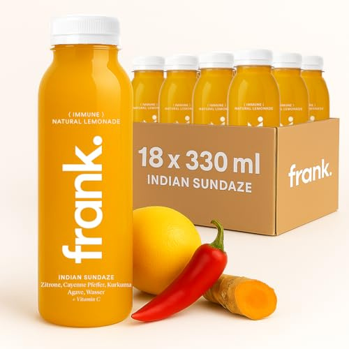 Frank Juice Saft Indian Sundaze, 18 x 330 ml kaltgepresst aus Obst & Gemüse | Vegane Fruchtsäfte & Gemüsesäfte mit Zitrone, Agave, Kurkuma und Cayenne, Nachaltige Verpackung inkl. EINWEG-PFAND 4,5€