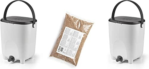 Biolan Bokashi Secchio starter set (2 x 10 l), incluso 1 kg di crusca (bianco)
