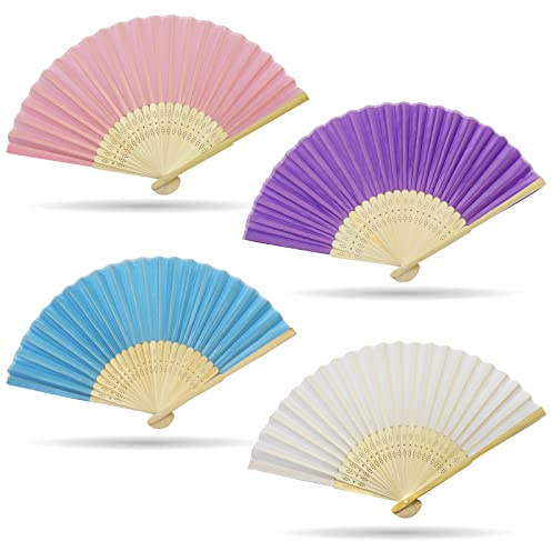 Grantop 4 Stück Silk Handfächer Hochzeitsfächer Dekoration Set，Multi -Colored Altbar Handfächer Stoff Bambus Rippen Chinesische Handfächer Vintage Handheld Faltventilator für Männer Damen