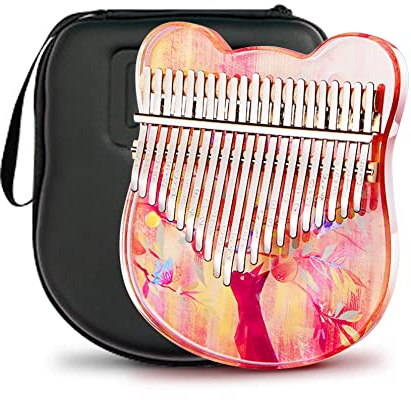 BOTOWI Crystal Kalimba Thumb Piano 21 Schlüssel mit Eva Case für Erwachsene Anfänger, Bear Shape Transparent Crystal Daumenklavier 17 Schlüssel, Musikinstrumente,Yellow 21keys