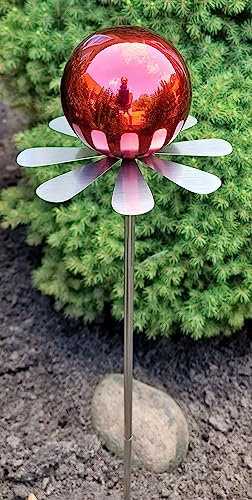 Jürgen Bocker Garten-Ambiente Blütenzauber Rotterdam Rosenkugel 10 cm Edelstahl Gartenstecker Deko mit Stab 80 cm (rot poliert)