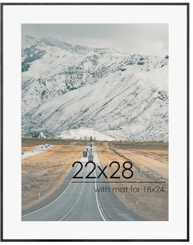 FLYJOE 22x28 Metal Picture Frame For Wall With Mat For 18x24, 22''x28'' Aluminum Photo Frames With Tempered Glass, Minimalist Modern Poster Frame Horizontal And Vertical Formats, Black