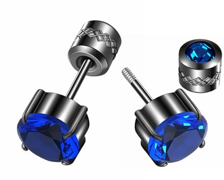 ZOCOYUU 4 Pairs Titanium Screw Back Surgical Stainless Steel Stud Earrings for Women Men,Rainbow 5A Cubic Zirconia Studs Double Side Earrings Piercing Sleeper Studs Jewelry 6mm (Black-Blue-6mm)