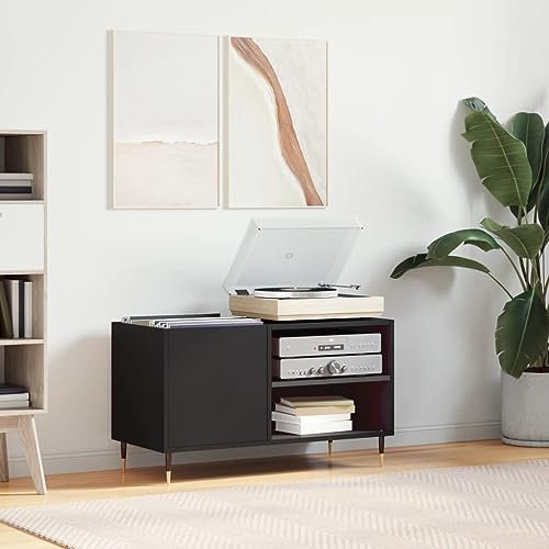 prissent Mobile Porta Dischi Nero 85x38x48 cm in Legno Multistrato Libreria Legno Scaffale Stretto Mobili Soggiorno Mobile Salotto Porta Dischi Vinile Mobiletto TV Mobile Porta CD