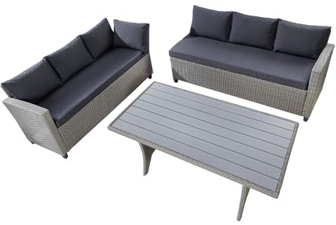 riess-ambiente.de Outdoor Sitzgruppe Monaco 236cm anthrazit Polyrattan Gartenmöbel inkl. Kissen und Esstisch