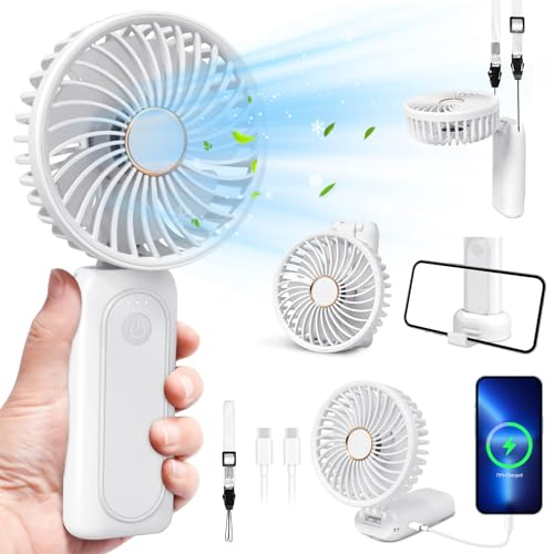 Ventilateur portable avec batterie externe, petit ventilateur USB rechargeable avec 3 vitesses, mini ventilateur de cou silencieux, ventilateur de bureau pliable réglable pour la maison et les voyages