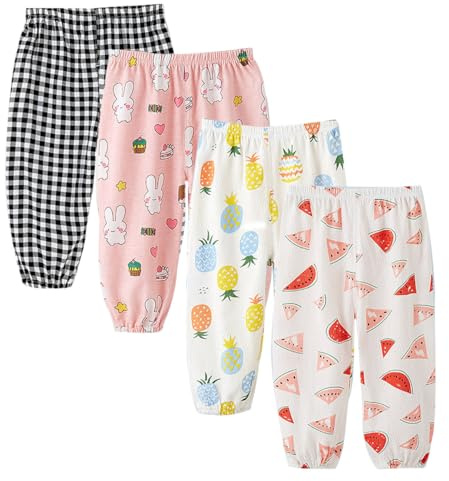 ACMEDE 1-5 Ans bébé Fille léger Pantalon de Jogging d'été, Pantalon Pyjama d'été Fille Pantalons Bloomers Coton Pantalon Bouffant Enfants Filles Pantalon de Harem décontracté Jogging Long, Lot of 4