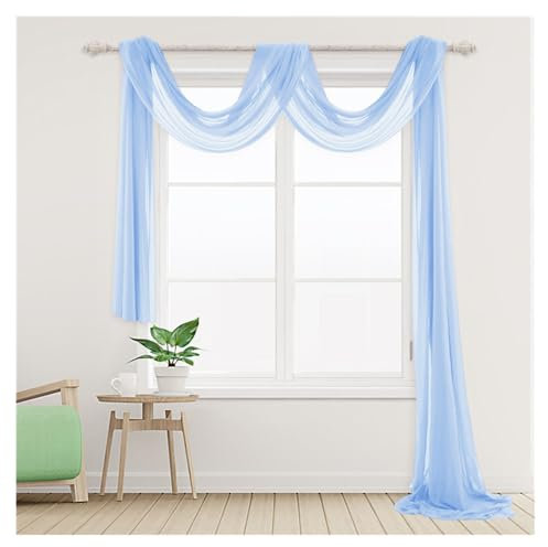 Querbehang Freihanddeko Blau Hochzeit Vorhang Dekoschal Hochzeitsbogen Gardinen Window Scarf Valance Transparentem Voile Freihandbogen Tüll Deko für Fotografie Party Geburtstag Taufe(150*600cm)