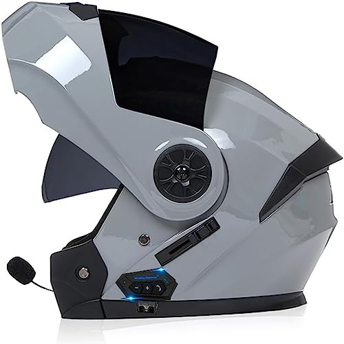 Modular Integrado Casco Moto Bluetooth Cascos Integrales,ECE Homologado para Mujeres Y Hombres Casco Abatible con Doble Visera Doble Lente Sistema De Ventilación Forro Extraíble Adultos