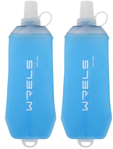 WRELS Pack de 2 Flasque Running 350ml-Gourde Running Souple avec Anneau de Suspension,Bouteille D'eau Pliable sans BPA pour Course à Pied, Trail
