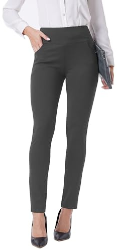 Fakanhui Pantalon de travail confortable et extensible pour femme - Taille haute - Élastique - Style décontracté, gris, X-Large court