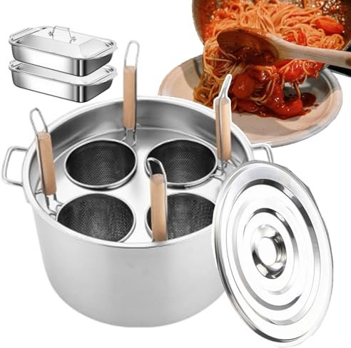 forplubossmmp Set Cuocipasta da Cucina, Cuoci Spaghetti E Tagliatelle E Vaporiera in Acciaio Inox, Include Divisore da 3/4 Fori + Pentola + Cestello Scolapasta da 3/4 E Coperchio Sospeso,4-Hole