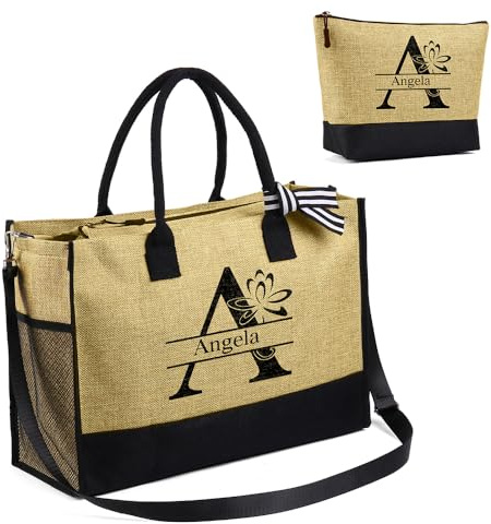 Presentimental Personalisierte Damen Tote Bag mit Namen Große Tragetasche Strandtasche Einkaufstasche Mit Reißverschluss Geschenk für Damen Weihnachten Geburtstag Muttertag Hochzeit