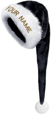 Personalisierte Weihnachtsmütze, Weihnachtsmannmütze, Weihnachtsmannmütze, bestickte Weihnachtsmannmütze, lustige Weihnachtsmütze für Kinder und Erwachsene (schwarz, 32 x 75 cm)